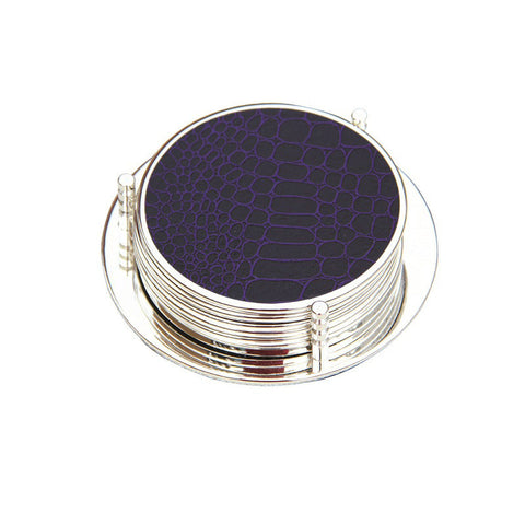 Faux Crocodile Silver Plated Drink Coasters Set of 6 Purple
