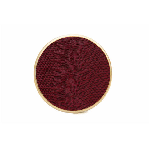 Faux Lizard Round Coaster Burgundy with Gold Leaf Trim