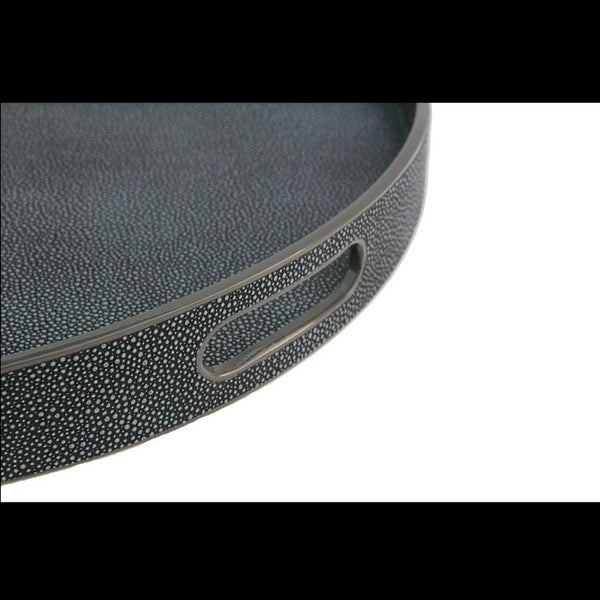 Round Serving Tray Graphite Faux Shagreen