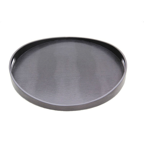 Hand Made Round Serving Tray Aubergine Faux Lizard