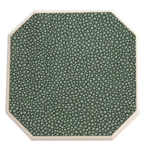 Hand Made Faux Shagreen Cut Corner Coaster Forest Green