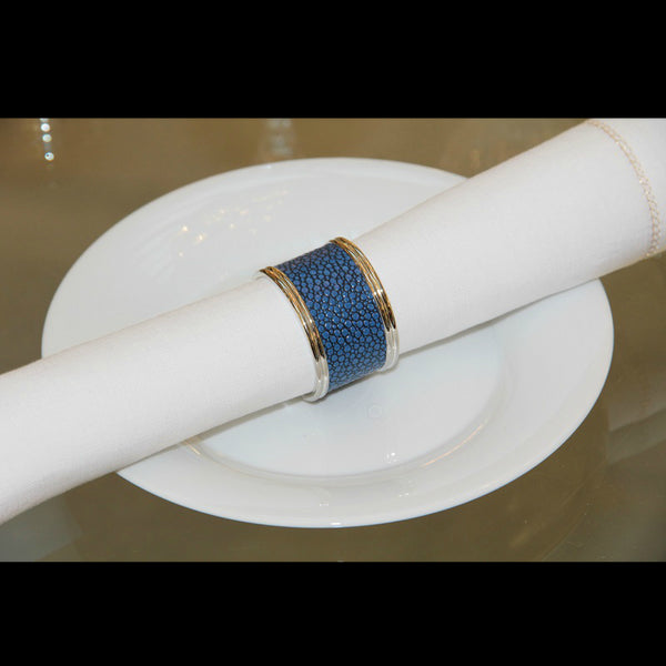 Silver Plated Napkin Ring Faux Shagreen Navy