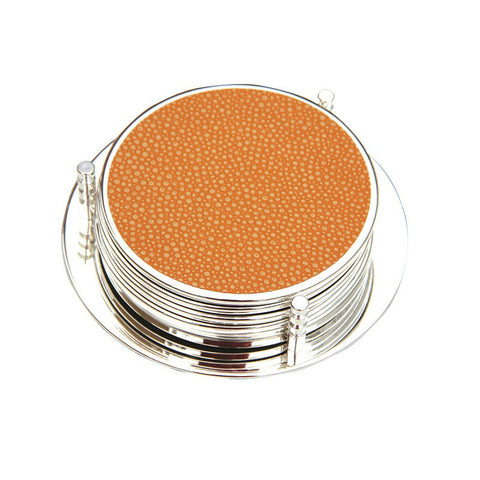 Faux Shagreen Silver Plated Drink Coasters Set of 6 Mustard