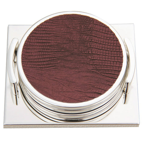 Faux Lizard Silver Plated Coasters set of 4 Aubergine